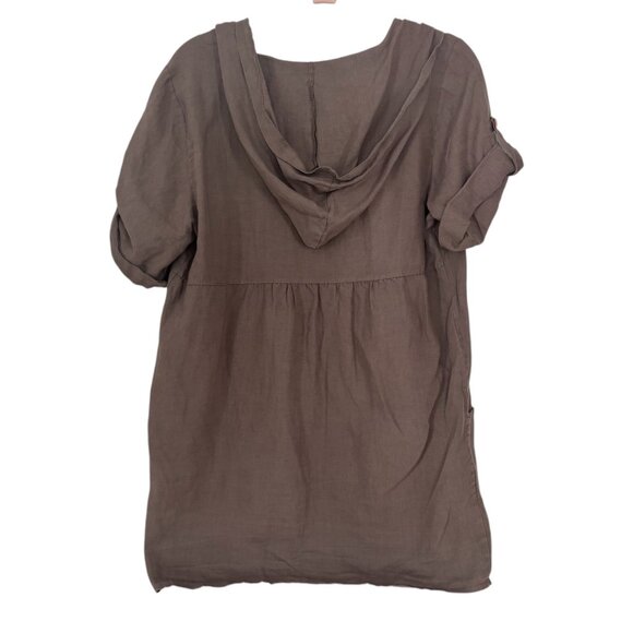 Boutique Paris Le Marais Brown Linen Hooded Tunic Dress - Picture 2 of 7